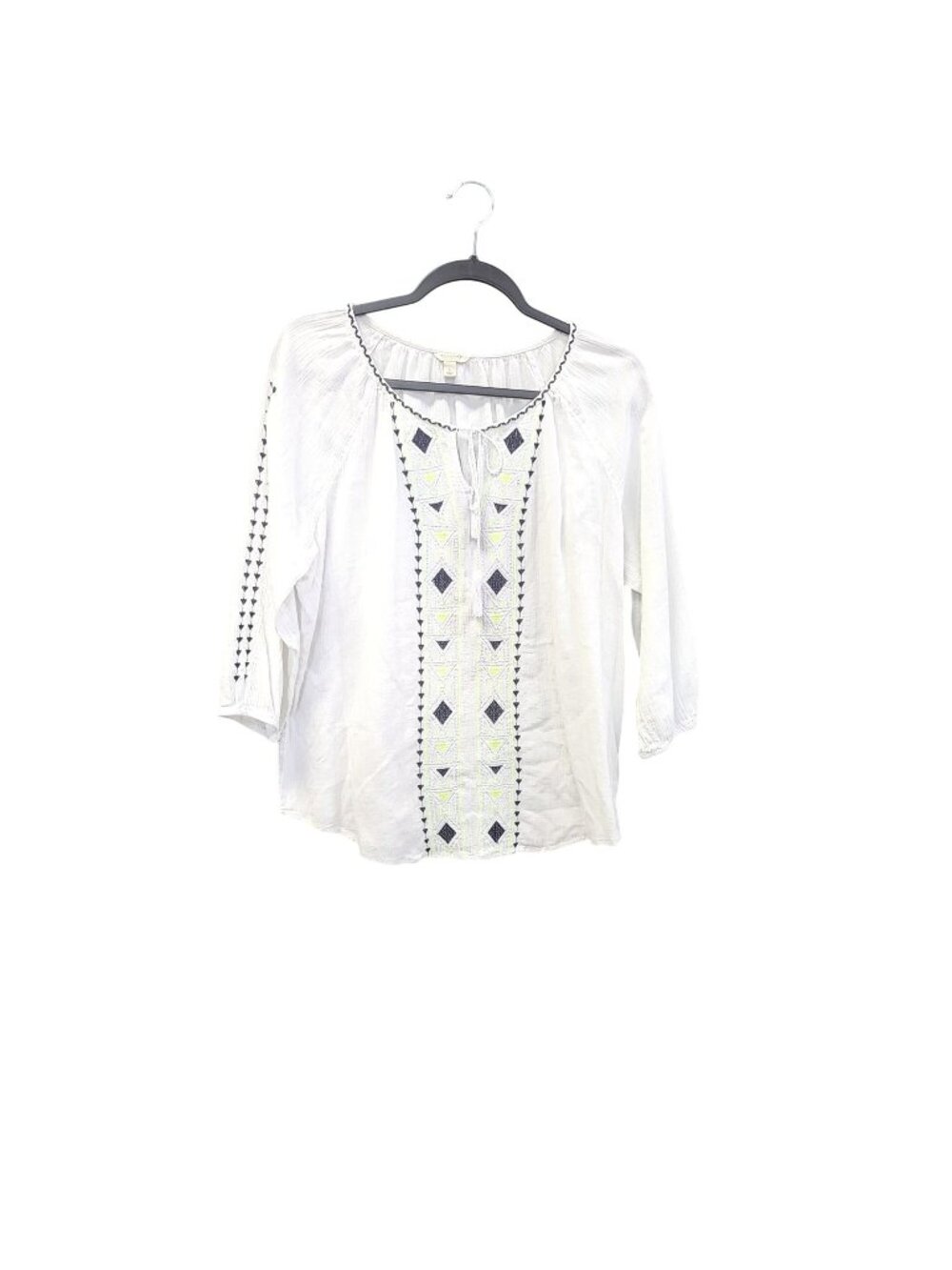 Sonoma Lifestyle  L White Peasant Blouse With Embroidered Front & Tassel 3713